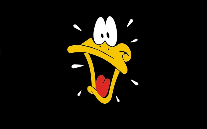 Daffy Duck screaming on black background