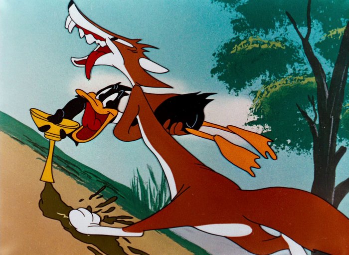 Daffy Duck and a fox in a cartoon