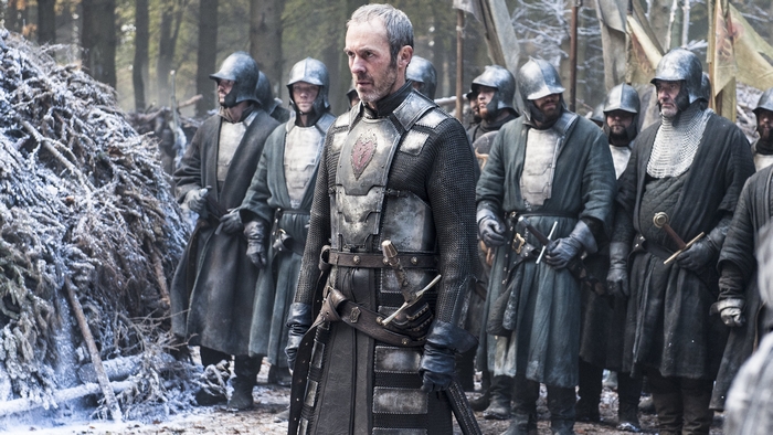 Stannis Baratheon and soldiers in a forest