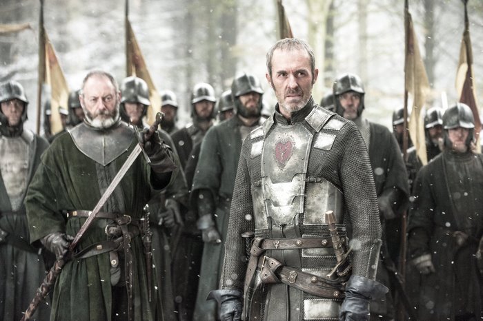 Stannis Baratheon and soldiers in snow