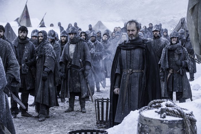 Stannis Baratheon and soldiers in snow