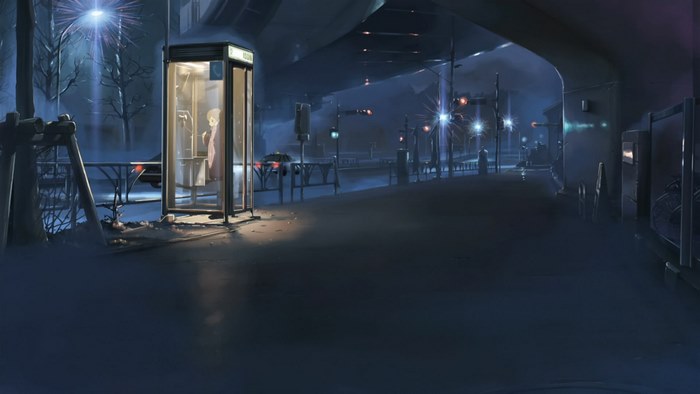 Akari Shinohara in a phone booth at night
