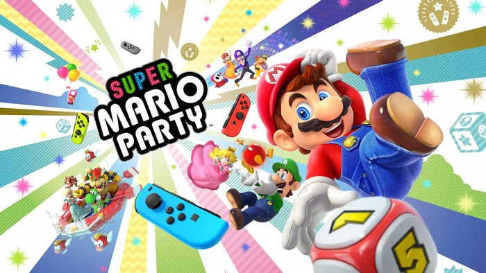 Super Mario Party with Mario, Luigi, Peach, Waluigi, and Bowser
