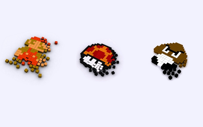 Mario, Mushroom, and Goomba from Super Mario