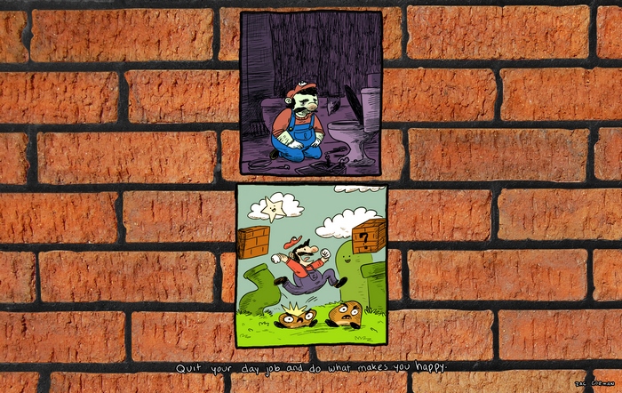 Mario from Super Mario Bros. on a brick wall