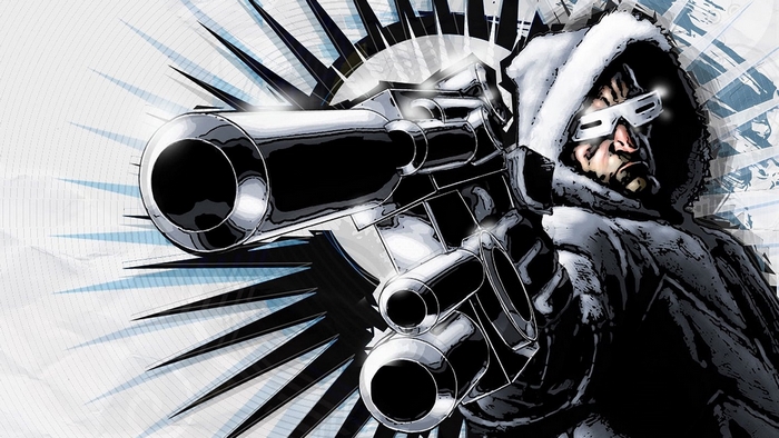 Captain Cold holding a large gun