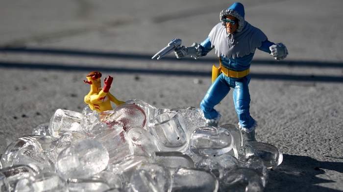 Captain Cold and The Flash figures on ice