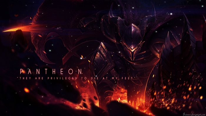 Pantheon from League of Legends with quote