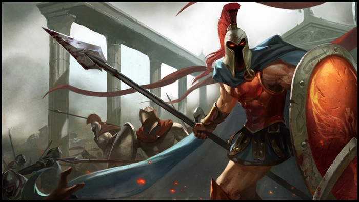 Pantheon from League of Legends in battle