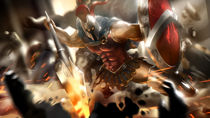 Pantheon from League of Legends in battle