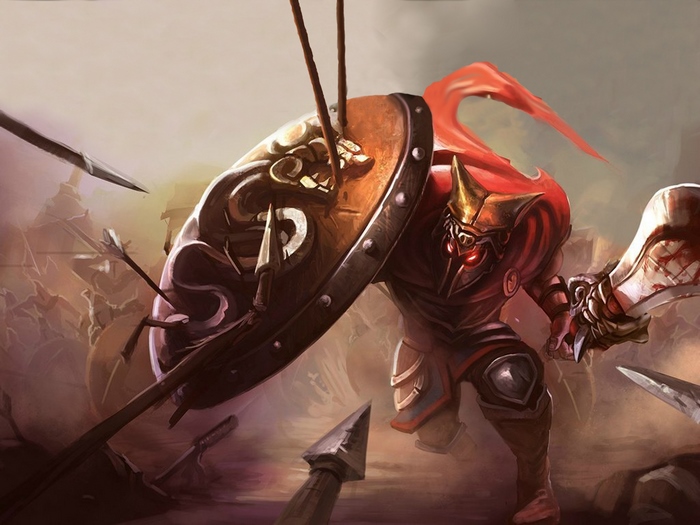 Pantheon from League of Legends in battle