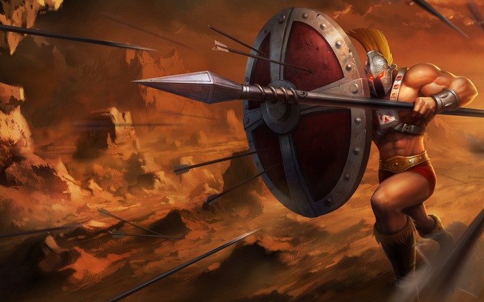 Pantheon from League of Legends in battle