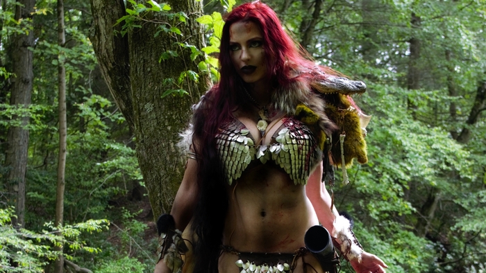 Red Sonja in a forest