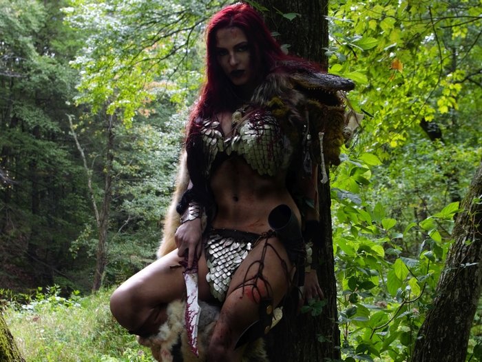 Red Sonja in a forest