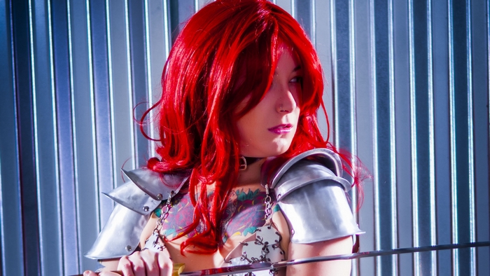 Red Sonja Cosplayer with Sword