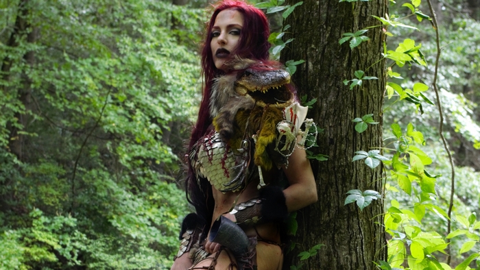 Red Sonja in a forest