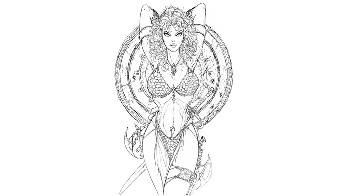 Red Sonja with a circular emblem