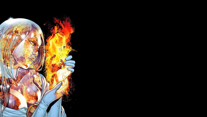 Emma Frost from X-Men on fire