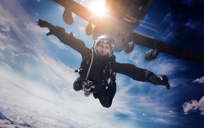 Ethan Hunt from Mission: Impossible skydiving