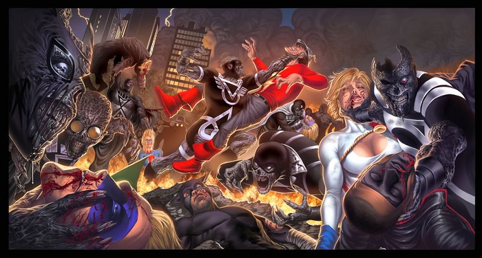 DC Comics characters in a battle
