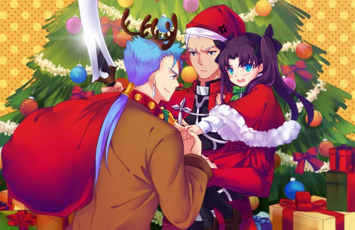 Characters from Fate/Stay Night with Christmas Tree