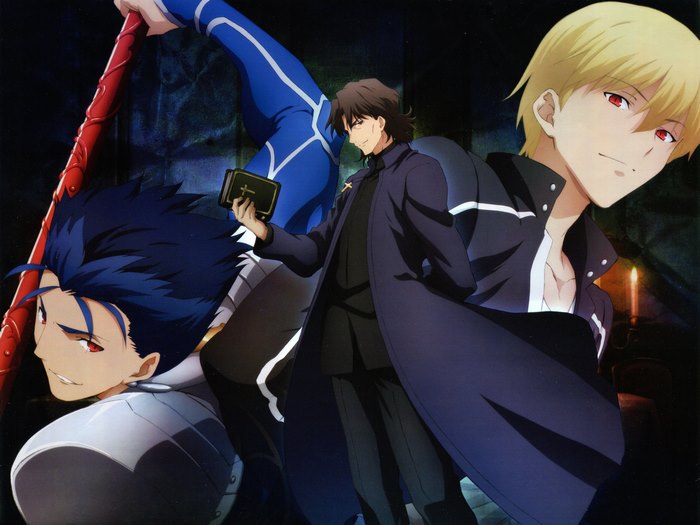 Lancer, Gilgamesh, and Kirei Kotomine from Fate/Stay Night