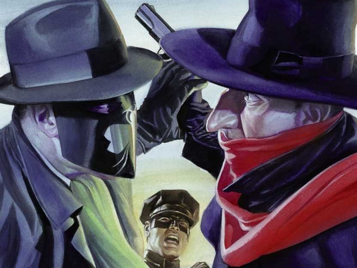 The Shadow and allies confront a foe