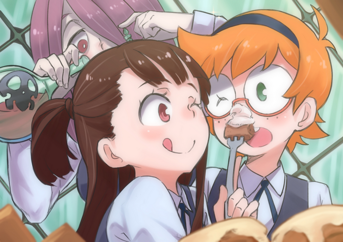 Atsuko Kagari, Sucy Manbavaran, and Lotte Yanson from Little Witch Academia