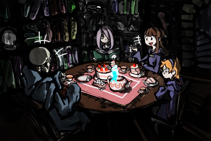 Little Witch Academia characters at a tea party