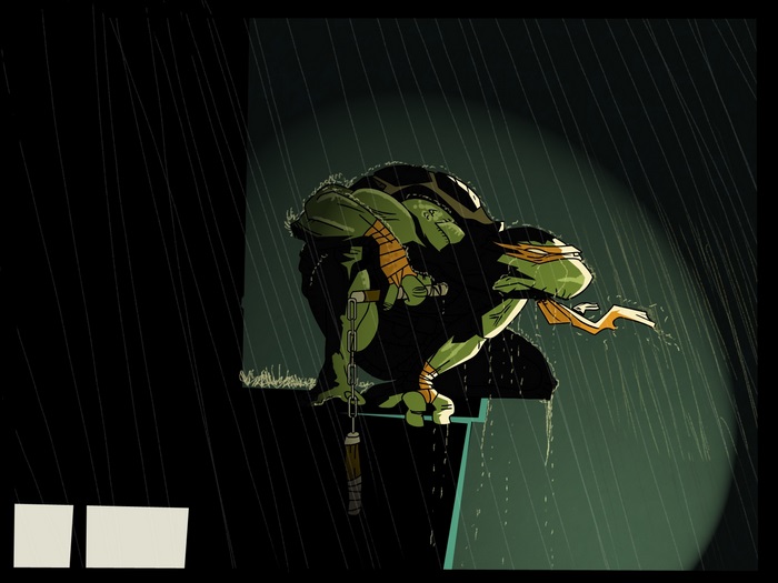 Michelangelo from Teenage Mutant Ninja Turtles in the rain