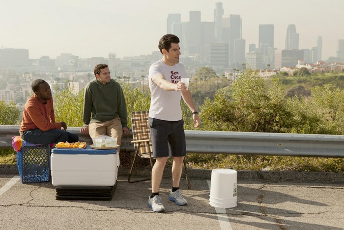 New Girl characters at a race