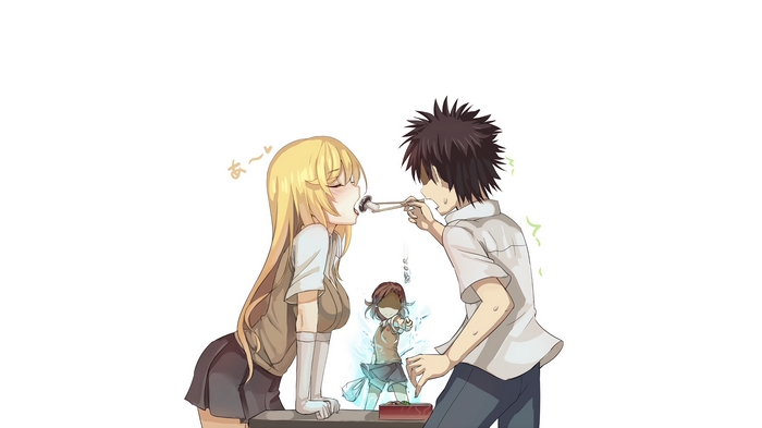 Toma Kamijo feeding Mikoto Misaka