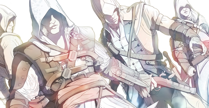Connor from Assassin's Creed with other assassins