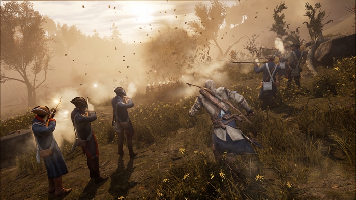 Connor from Assassin's Creed in a battle