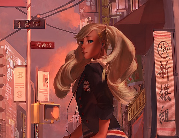 Ann Takamaki from Persona 5 in a Japanese City