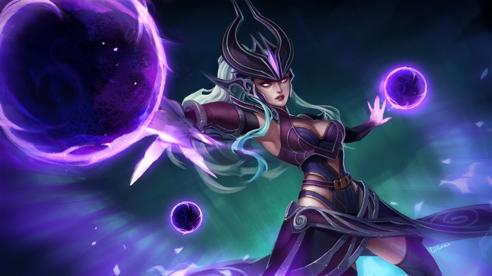 Syndra from League of Legends casting dark magic