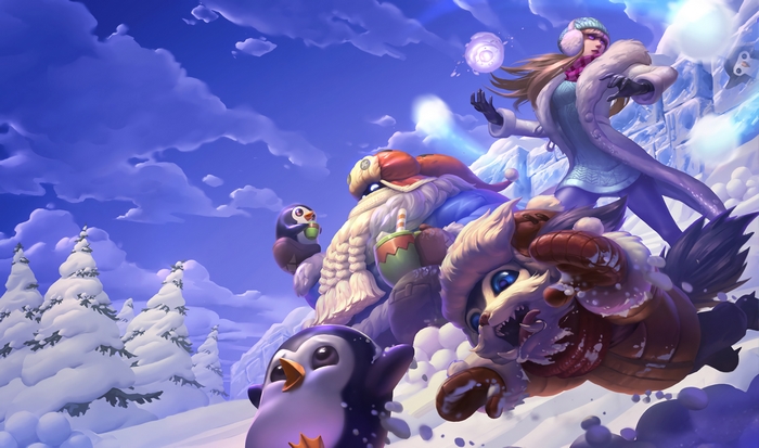 Syndra and friends in a snowy landscape from League of Legends