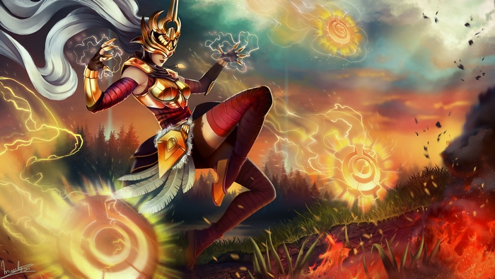 Syndra from League of Legends casting spells