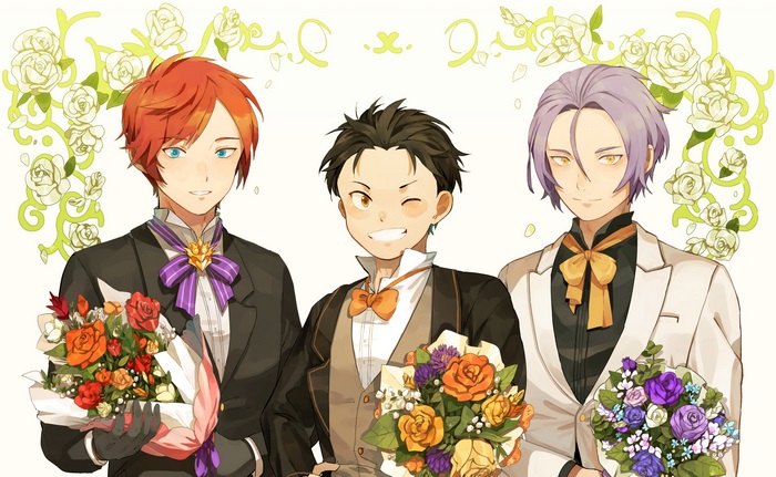 Reinhard van Astrea and two other men holding flowers