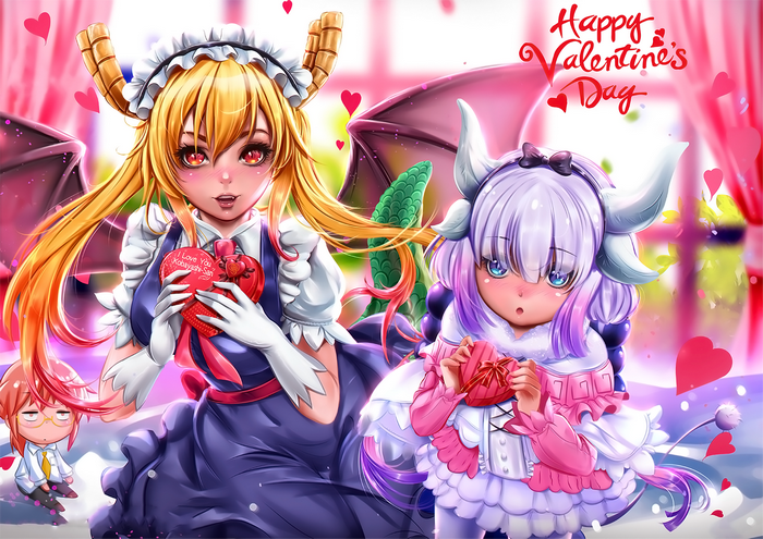 Tohru and Kanna from Miss Kobayashi's Dragon Maid with Valentine's Day chocolates