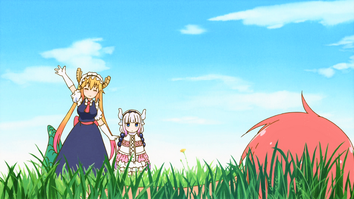 Tohru and Kanna from Miss Kobayashi's Dragon Maid in a field