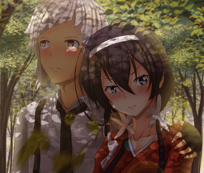 Atsushi Nakajima and Kyouka Izumi in a forest