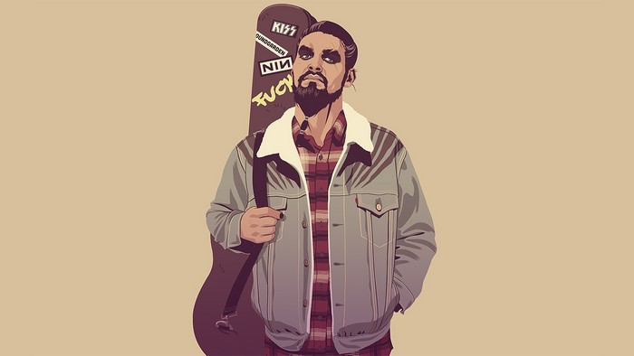 Man with guitar case