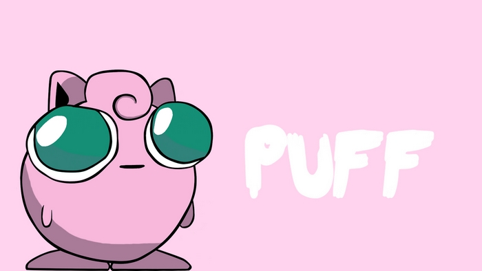 Jigglypuff from Pokémon with the word PUFF