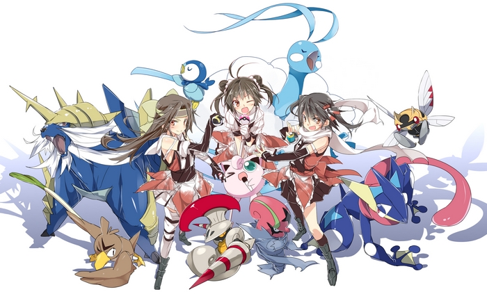 Girls with Pokémon: Samurott, Piplup, Altaria, Greninja, and more