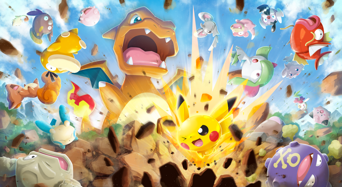 Pokemon battle with Charizard and Pikachu