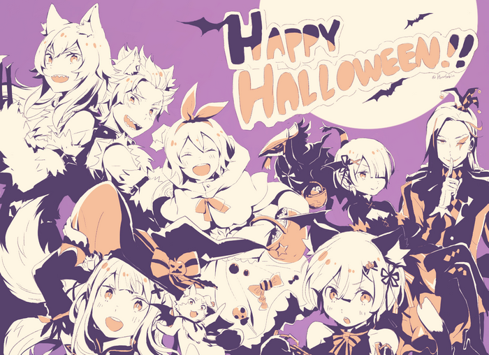 Halloween illustration featuring characters from Re:Zero
