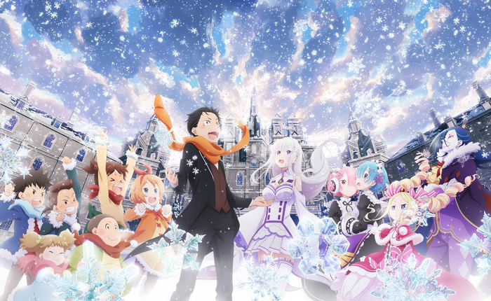 Re:Zero characters in a snowy castle setting