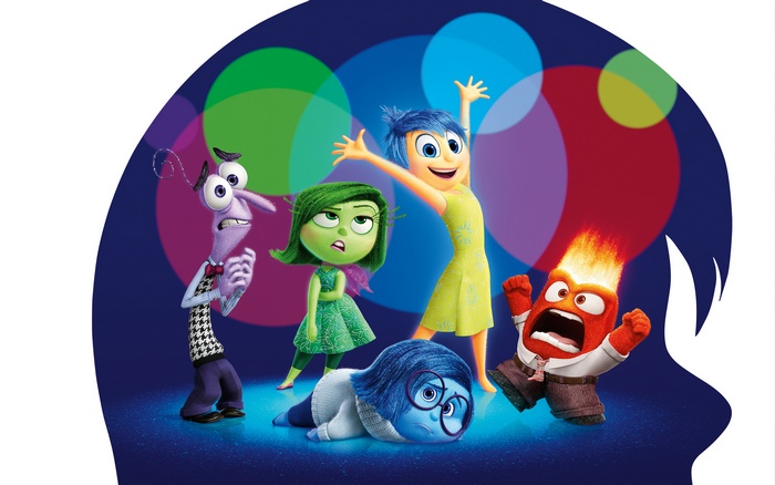 Inside Out characters Fear, Disgust, Joy, Sadness, and Anger