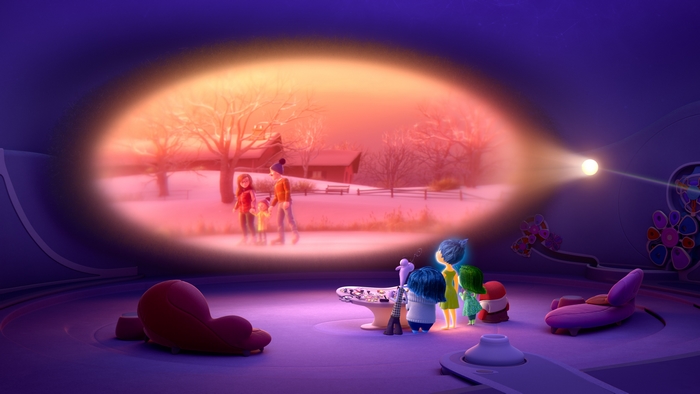 Joy and friends watching a memory from Inside Out